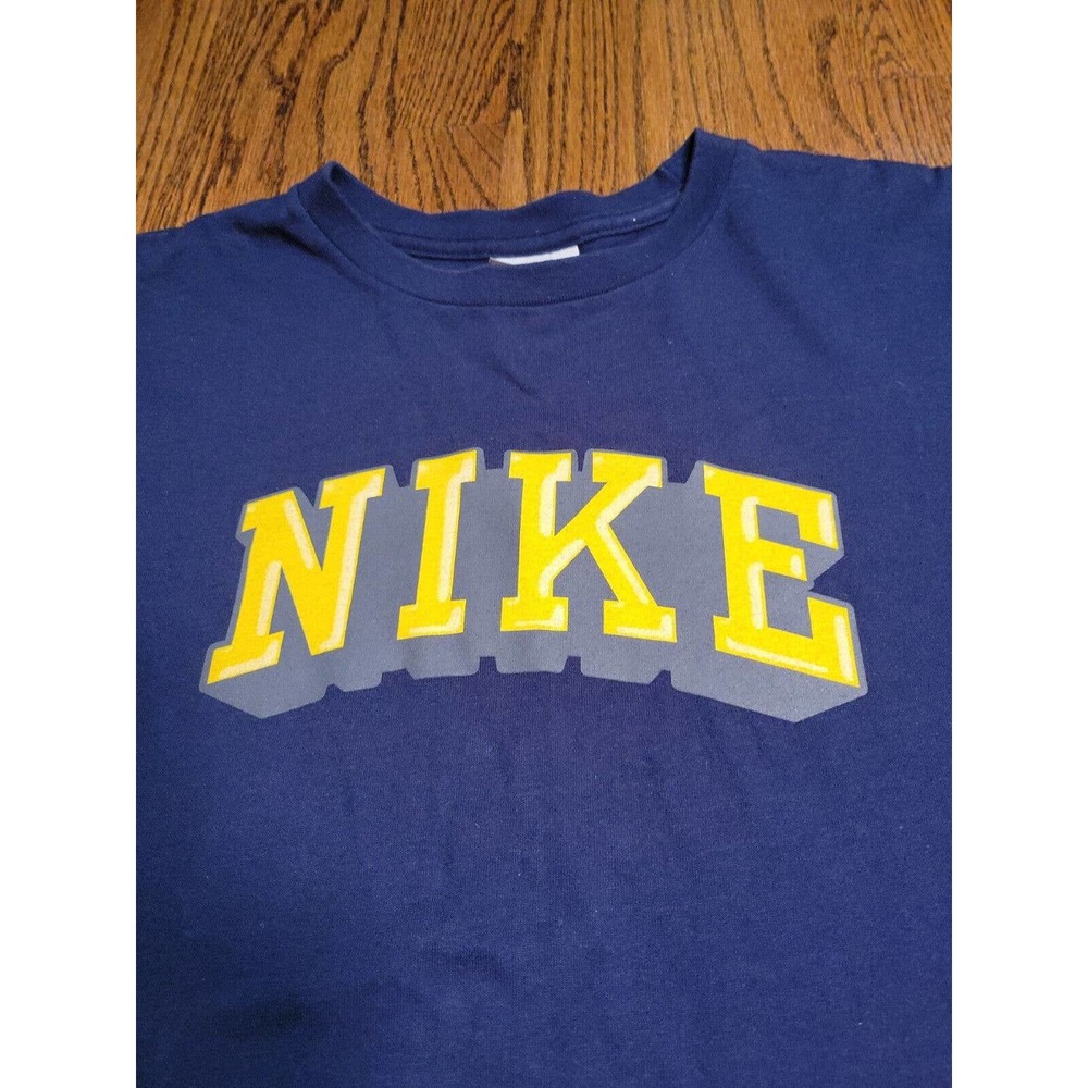 Nike Shirt Large Navy Blue Logo Tee Crew Neck T Shirt Regular Yellow Logo - Picture 3 of 10
